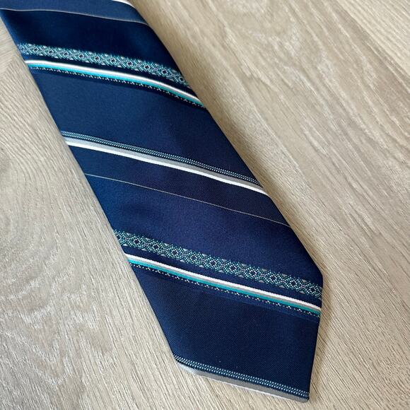 Vintage Envoy Blue Diagonal Stripe Tie Silk Blend 80s - Picture 5 of 5